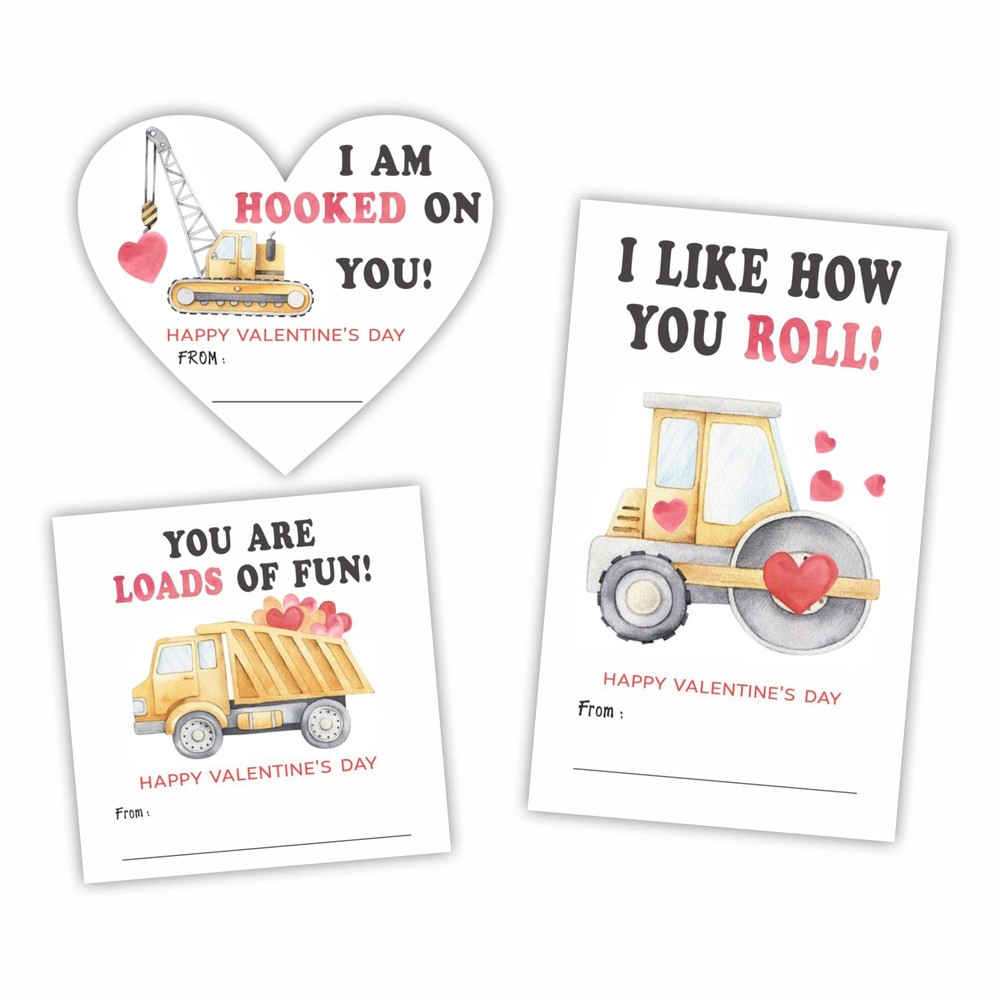Valentine's Day Sticker Set - Construction Theme - 3 Different Shape Self-Adh...