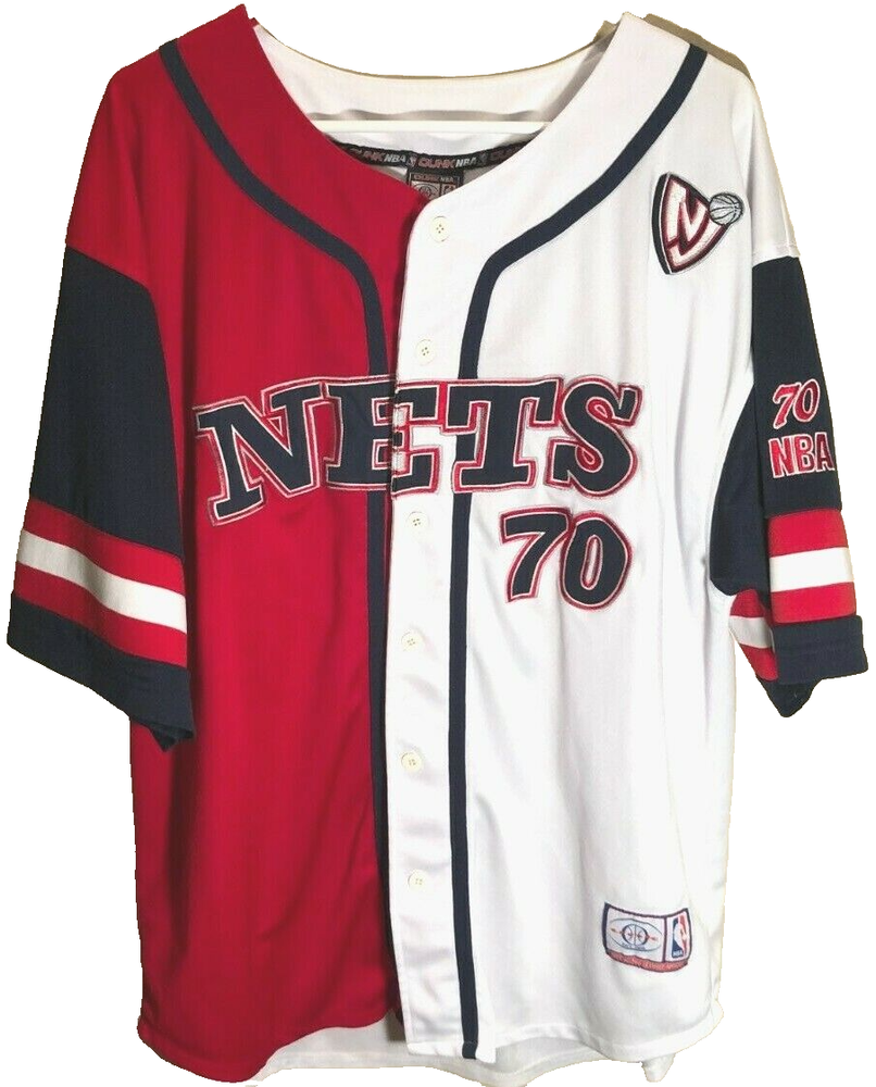 Vintage 90s New Jersey Nets #70 NBA Dunk White Red Blue Baseball Jersey Size 2XL