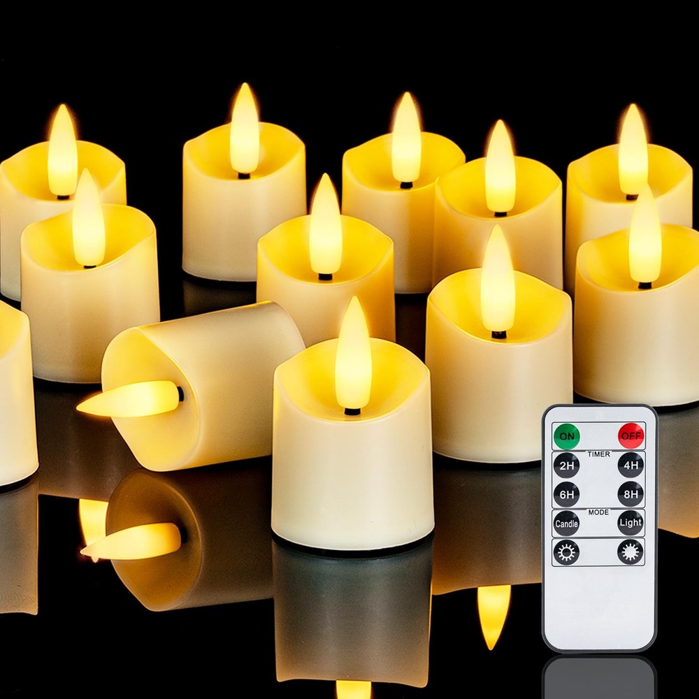 12-Pack 400+ Hour Battery LED Remote Control Flameless Candles with Timer