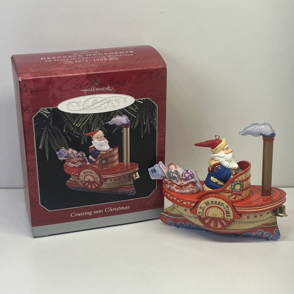 Hallmark Keepsake Ornament Cruising Into Christmas Santa Steam Boat Tin 1998