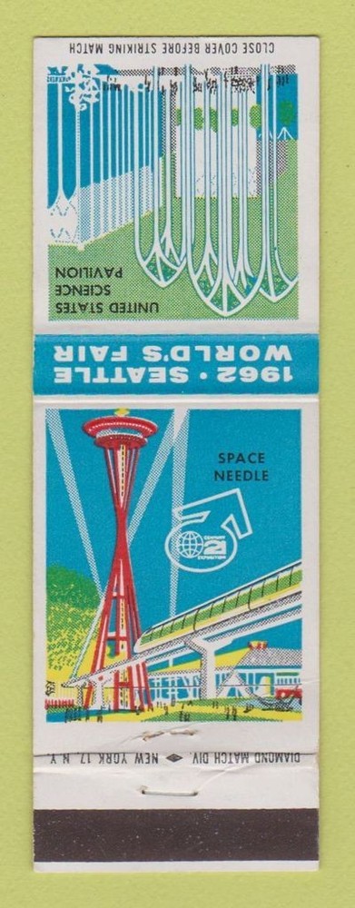 1962 Seattle World's Fair Matchbook Cover featuring Space Needle & Science Pavilion WA US