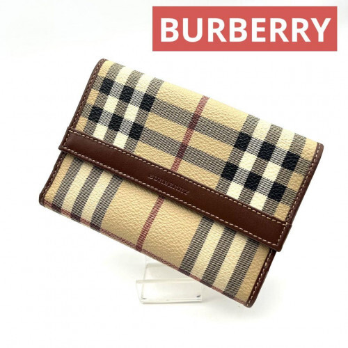 BURBERRY Nova Check Leather Bi-fold Wallet in Beige 2857