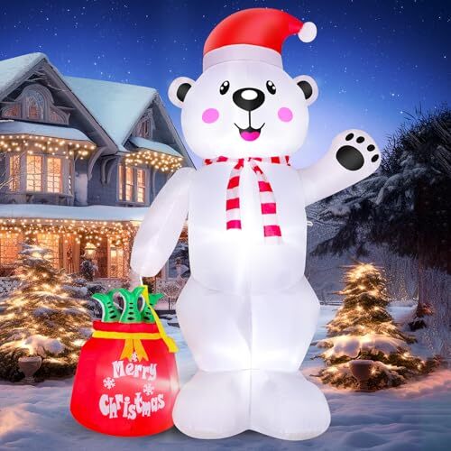 8FT Christmas Inflatable Polar Bear Indoor Outdoor Decorations, 8FT Polar Bear