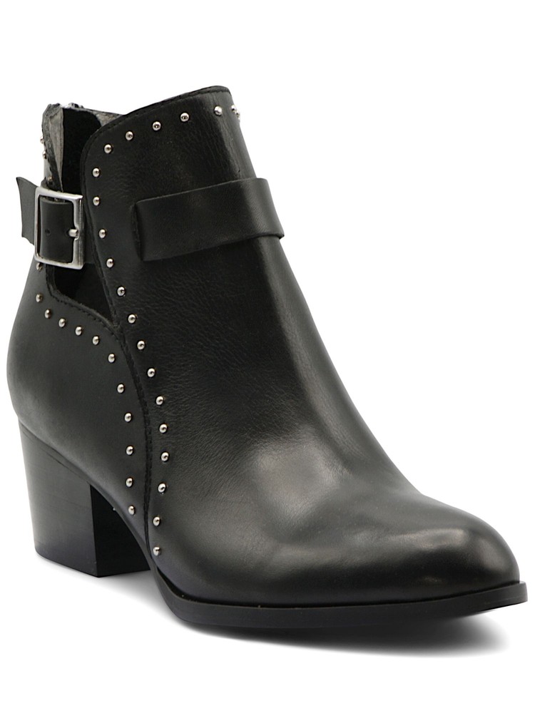 ADRIENNE VITTADINI Womens Black Ranno Round Toe Block Heel Leather Booties 7 M