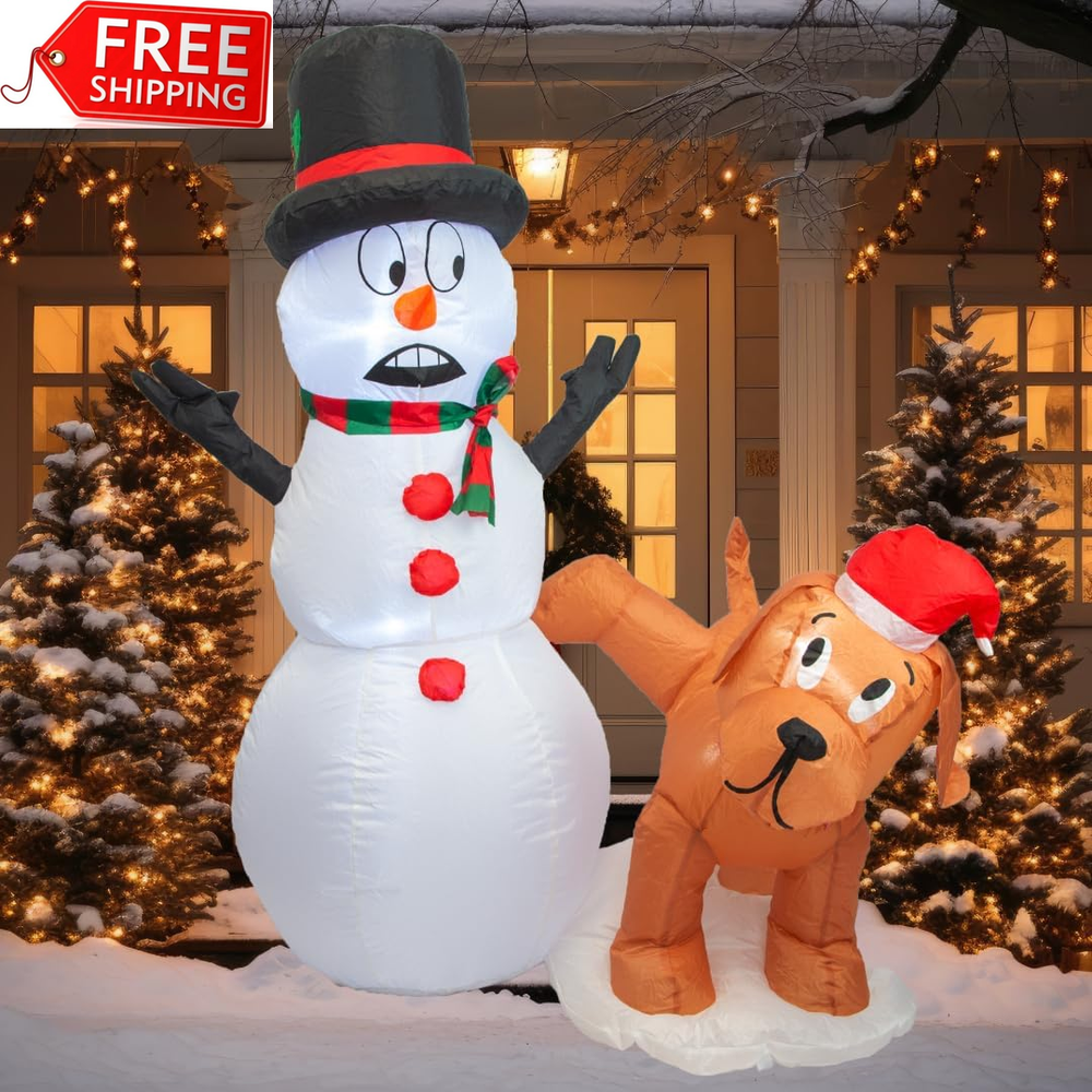 Christmas Decorations 4 FT Inflatable Snowman Peeing Dog Holiday Outdoor/Indoor