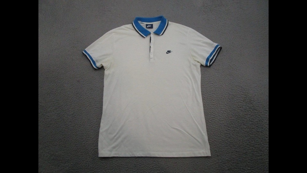 Nike Polo Shirt Men’s XL Blue Tag Vintage 1980s White Blue Trim Made In USA 80s