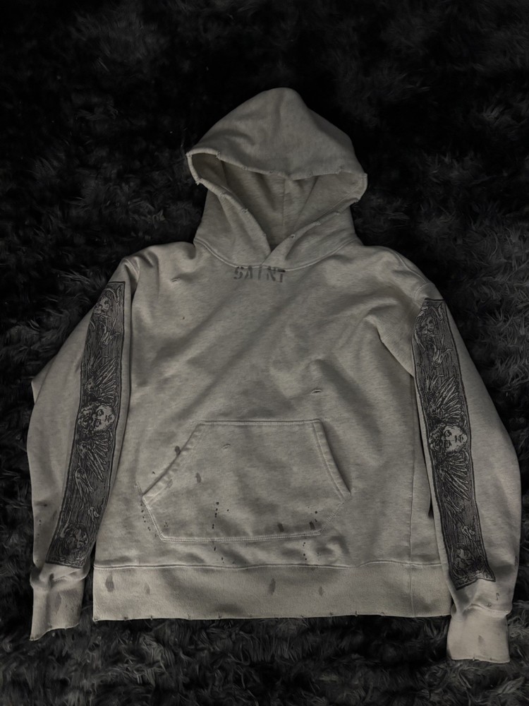 SAINT MICHAEL X DENIM TEARS MURAL HOODIE - GREY