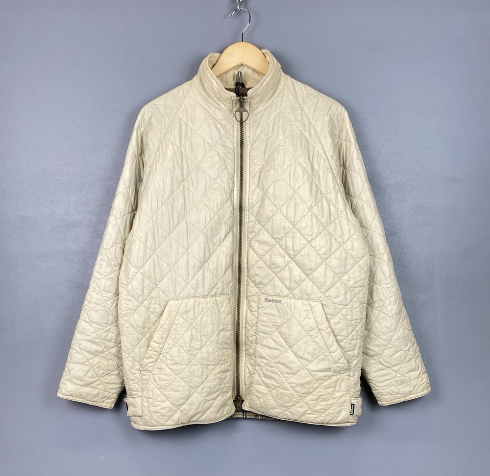Barbour Flyweight Quilted Jacket Men’s Size L Beige Cream Luxury Top Full Zip
