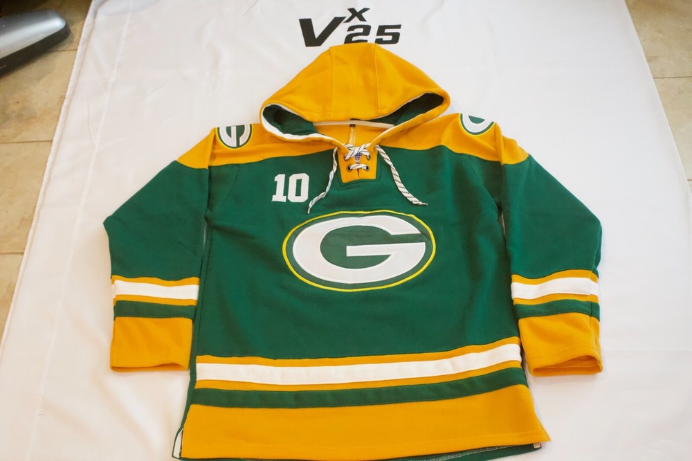 NEW Men's Green Bay Packers Jordan Love #10 Hockey Jersey Hoodie Size Large