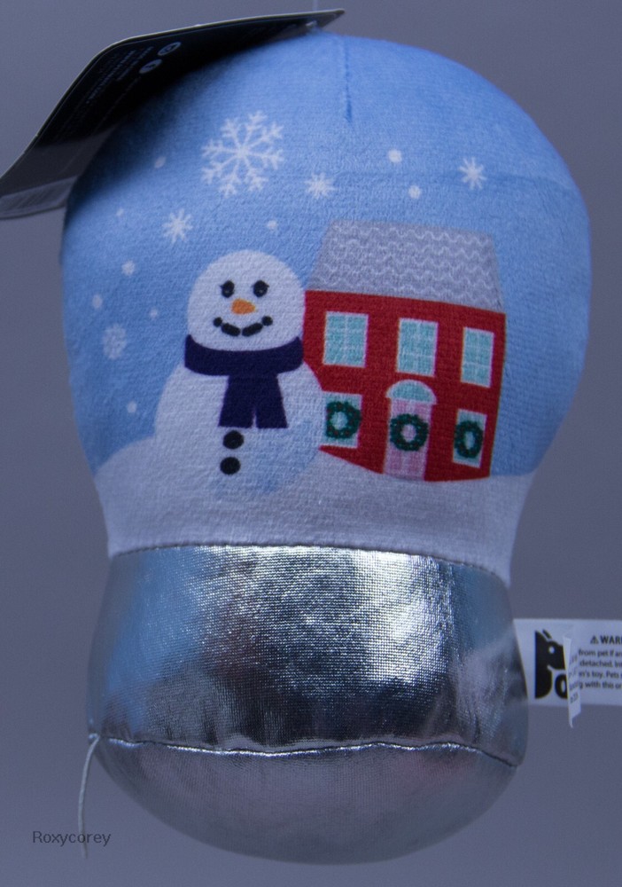 Petmate Holiday Christmas Blue Silver Ho Ho Snow Globe Squeaky Plush Dog Toy NWT