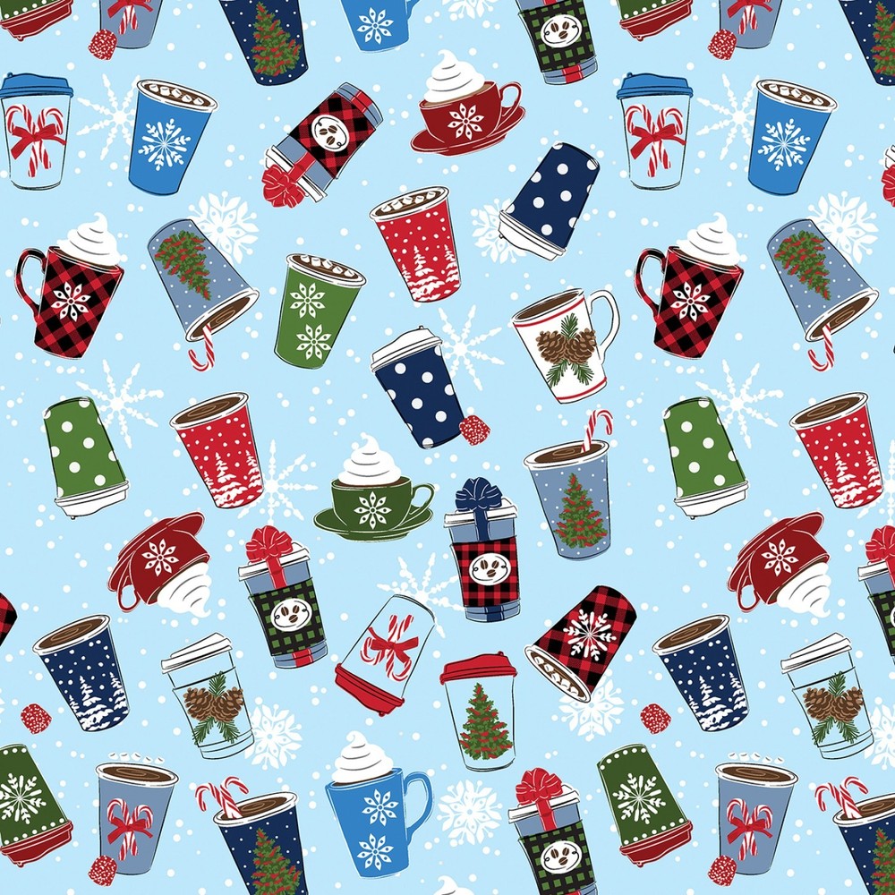 Country Christmas Fabric | Holiday Drink Cocoa Toss Blue | Kanvas Studio YARD