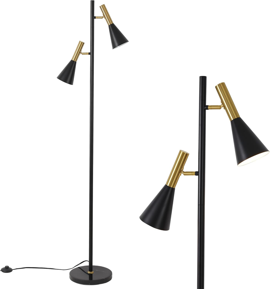 Modern Floor Lamp with 2 Adjustable Head Tall Pole Uplight for Living Room, Bedr
