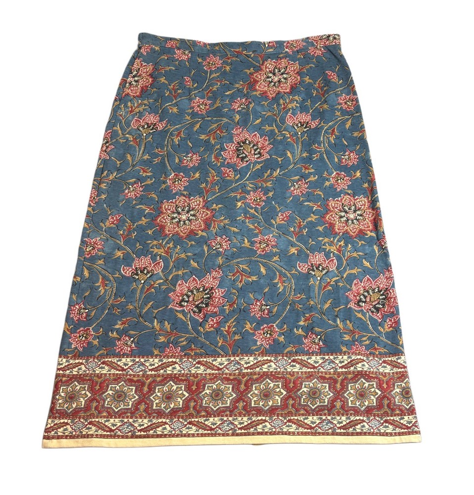 Vintage Coldwater Creek Midi Skirt Women's Size Large Blue 100% Cotton Floral