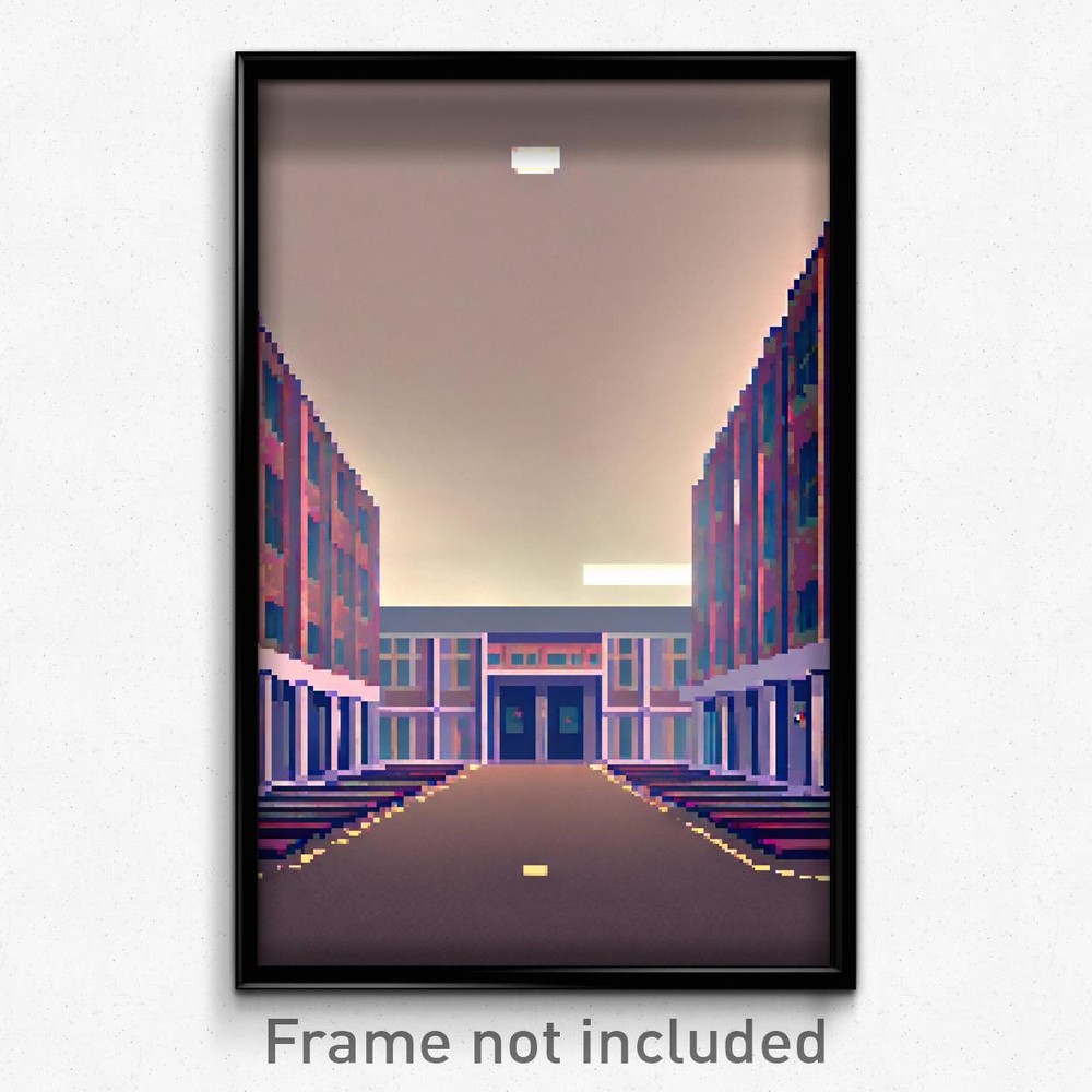 Pixel Art Poster - Muted Middle School (8 Bit Psychedelic Video Game Print)