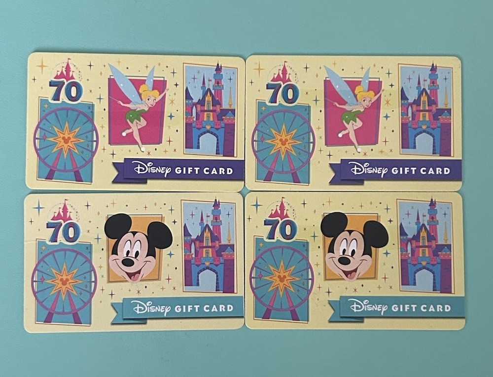 Disneyland 70th Anniversary Collectible Gift Cards x4 Zero Balance Disney Parks