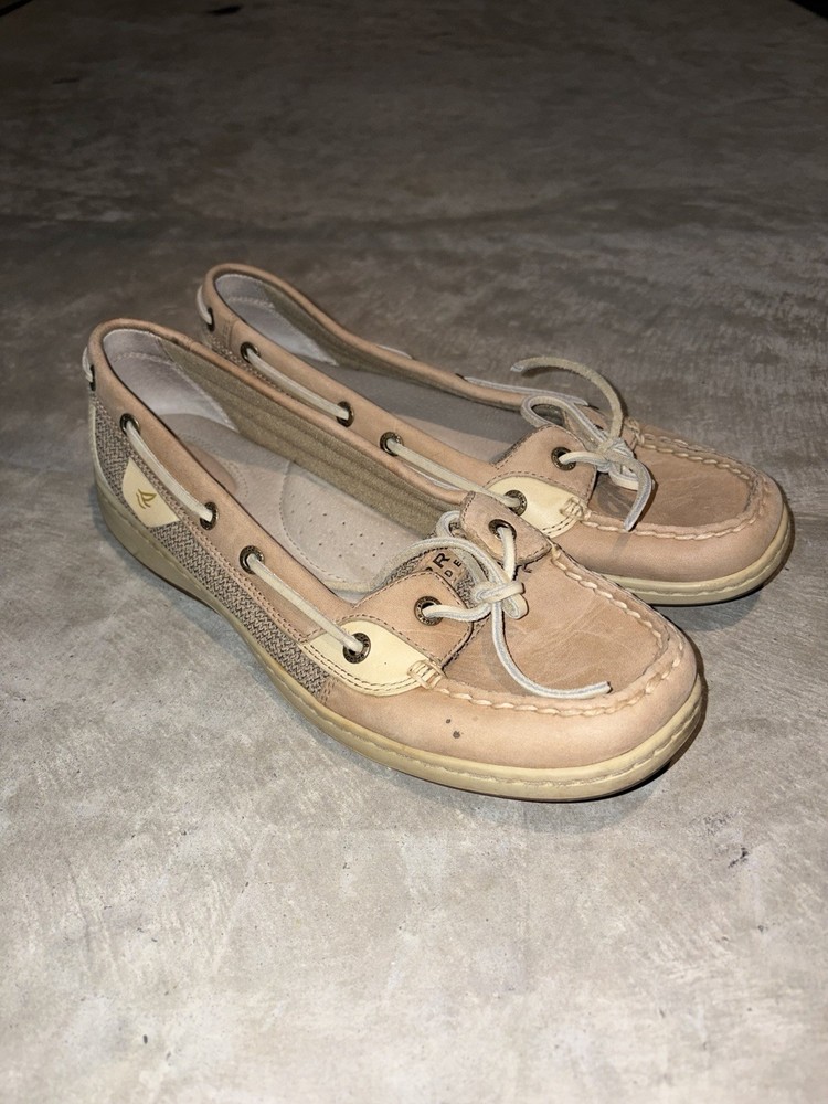 Sperry Top Sider Beige Tan Leather Loafer Flats Slip On Round Toe Women's Size 9