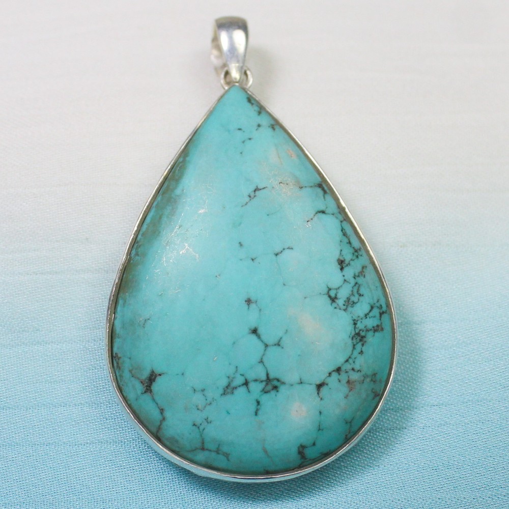 Natural Blue Turquoise Pendant 925 Sterling Silver Vintage Gemstone 12.11 g