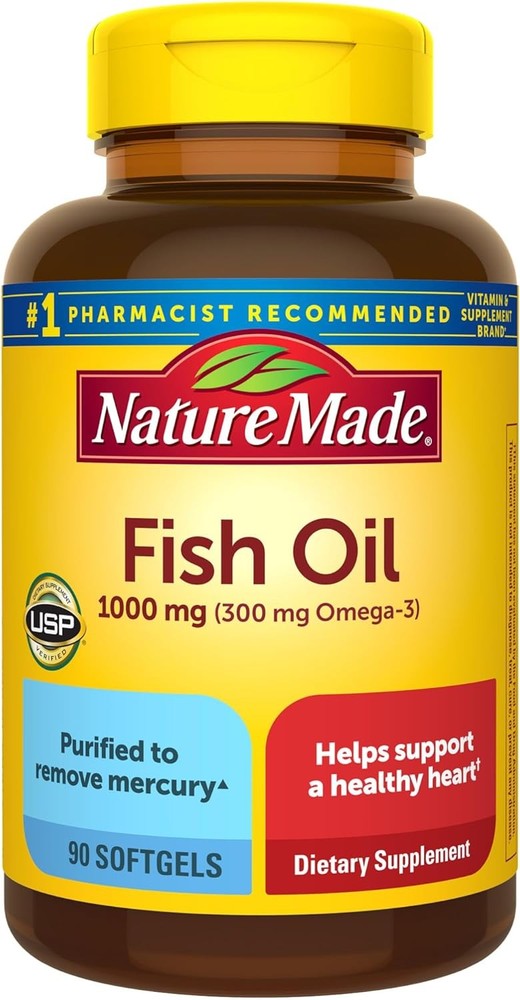 Nature Made Fish Oil Omega 3 Supplements, 1000 mg Softgels, Omega 3 Fish Oil for