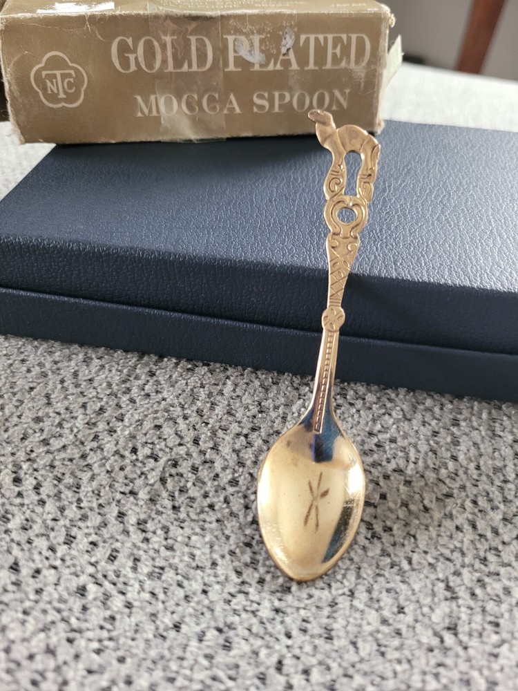 Vintage Gold Plated Mocca Spoons 8 Saudi Arabia Middle Eastern Camel Gold Spoons