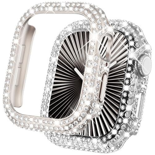 2 Pack Bling Case for Apple Watch Series 10 46mm Full Bling-Starlight/Clear