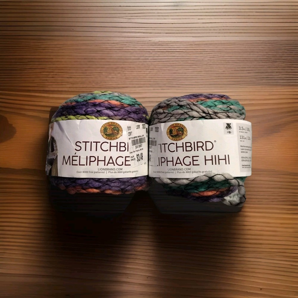Lot of 2 Cakes LION 🦁 BRAND Bulky STITCHBIRD YARN SKEINS VIBRANT 3.5 OZ 131 YDS