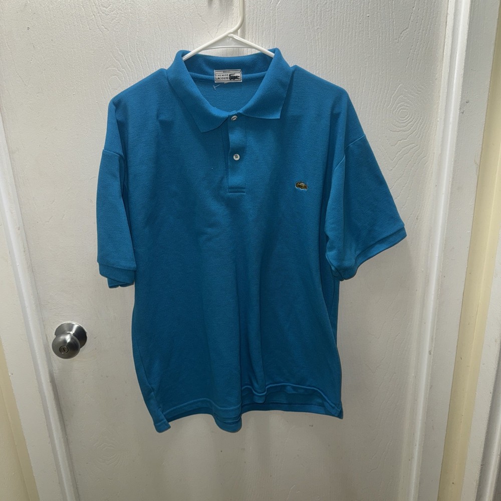 Chemise Lacoste Polo Shirt Mens Med Blue Short Sleeve Made In France Vintage
