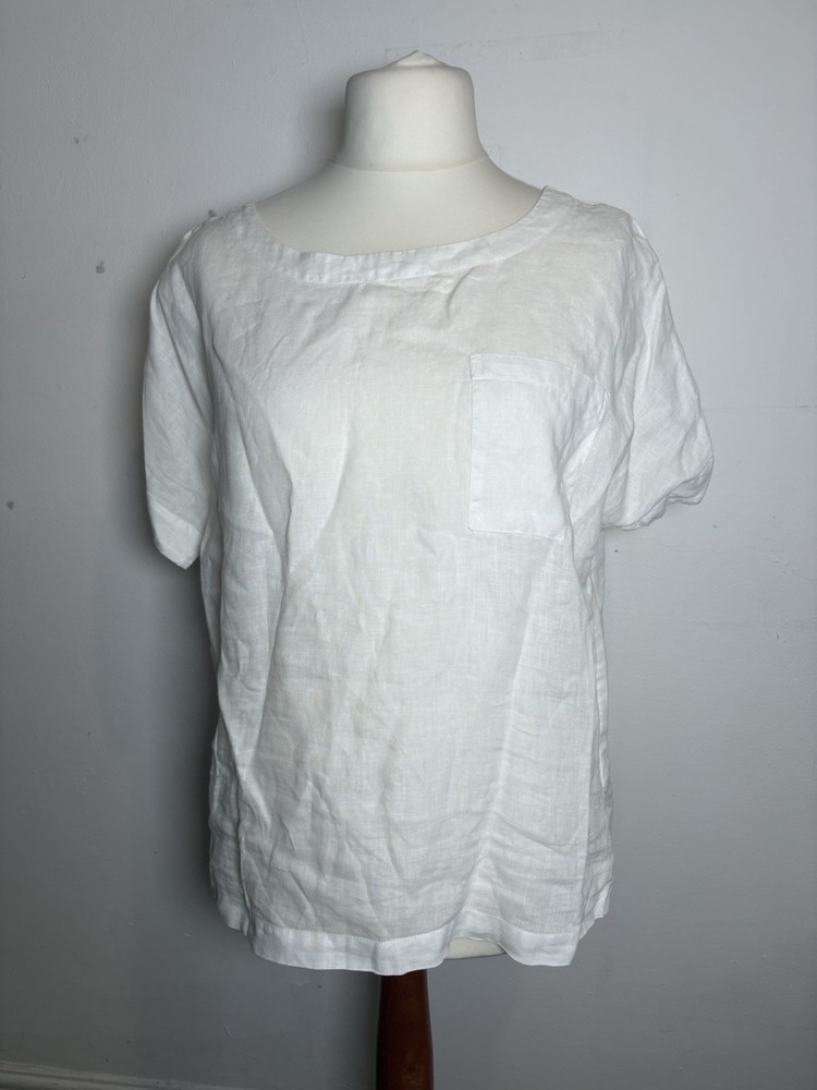Marks & Spencer White 100% Linen Short Sleeve Blouse Top size 14 Casual Summer