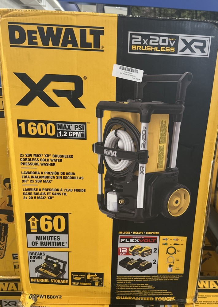DeWalt DCPW1600Y2 1600 PSI 20V Cordless Pressure Washer Tool Only