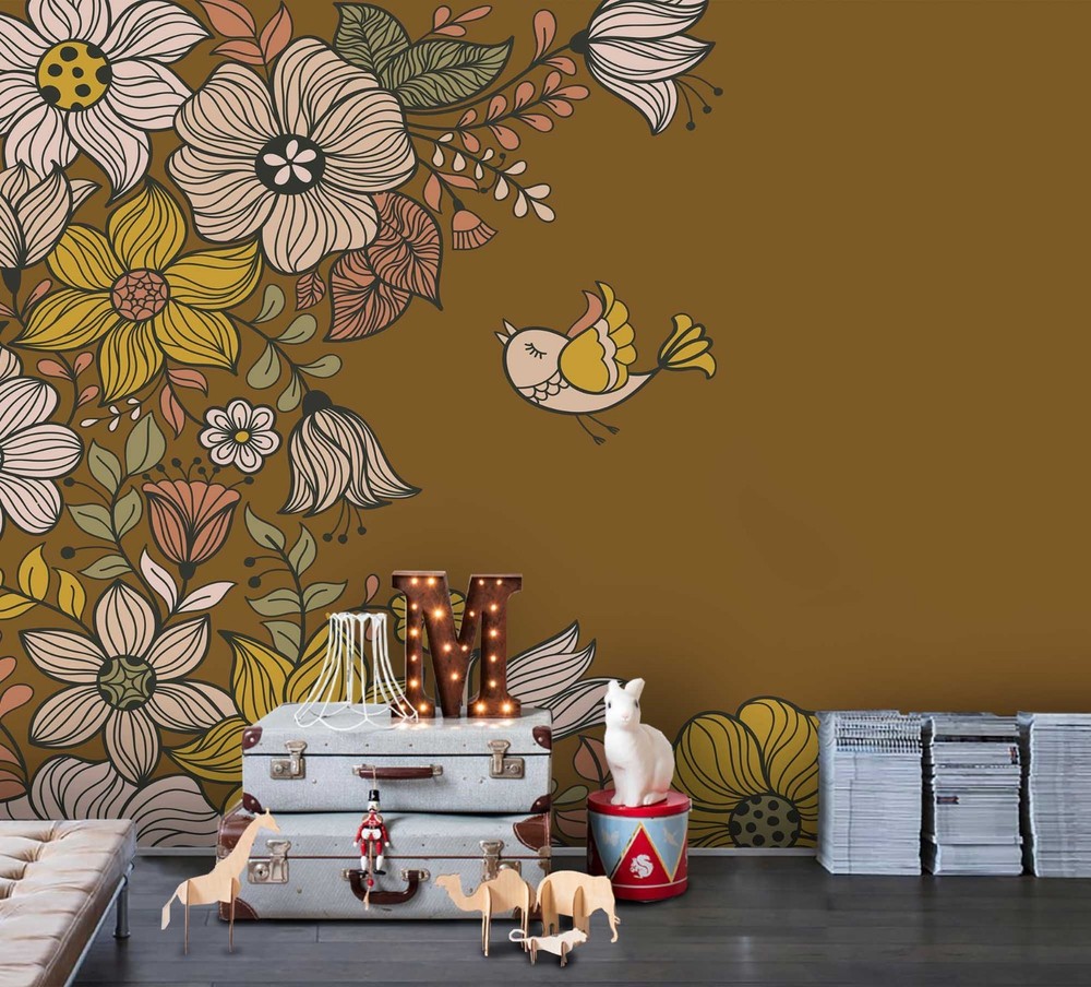 3D Flower Bird Watercolor Wall Murals Wallpaper Murals Wall Sticker