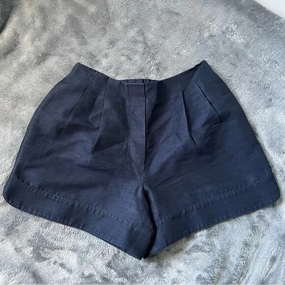 3.1 Phillip Lim Pleated Navy Silk Cotton Blend Pull On Shorts Size 4