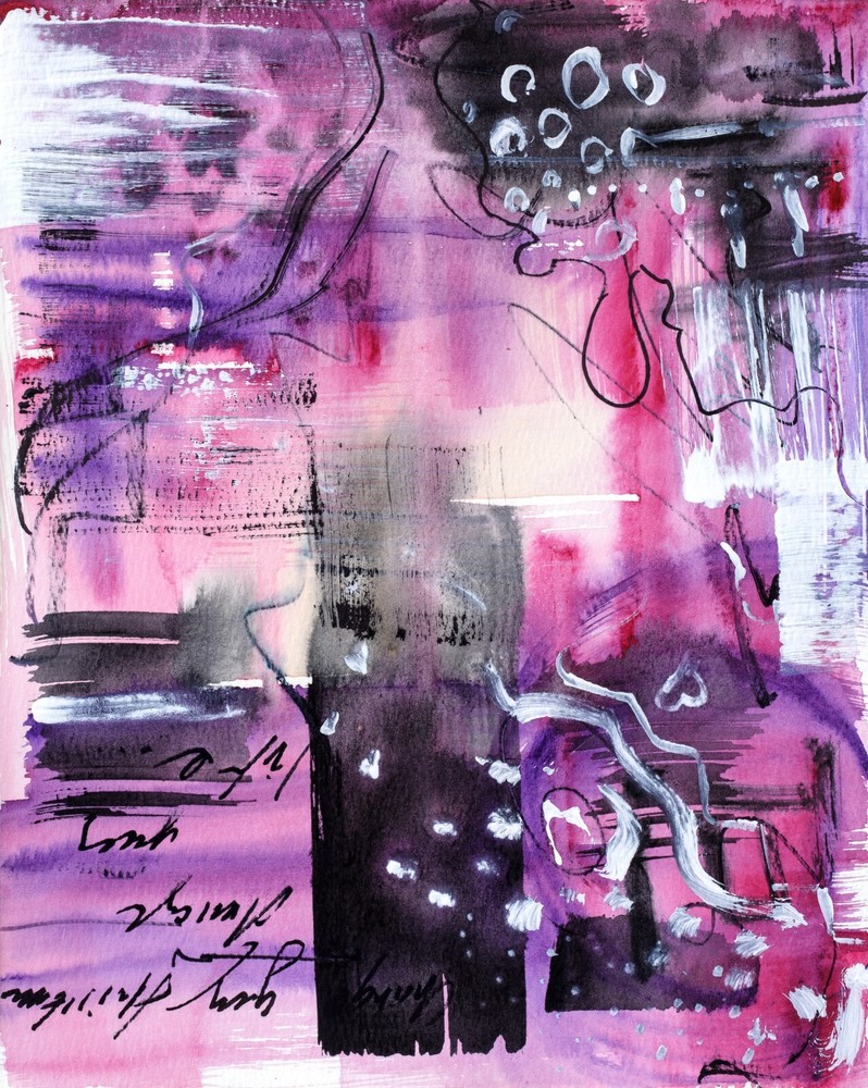 Pink Abstract Original Painting Modern Watercolor Art Contemporary Wall Art 10x8