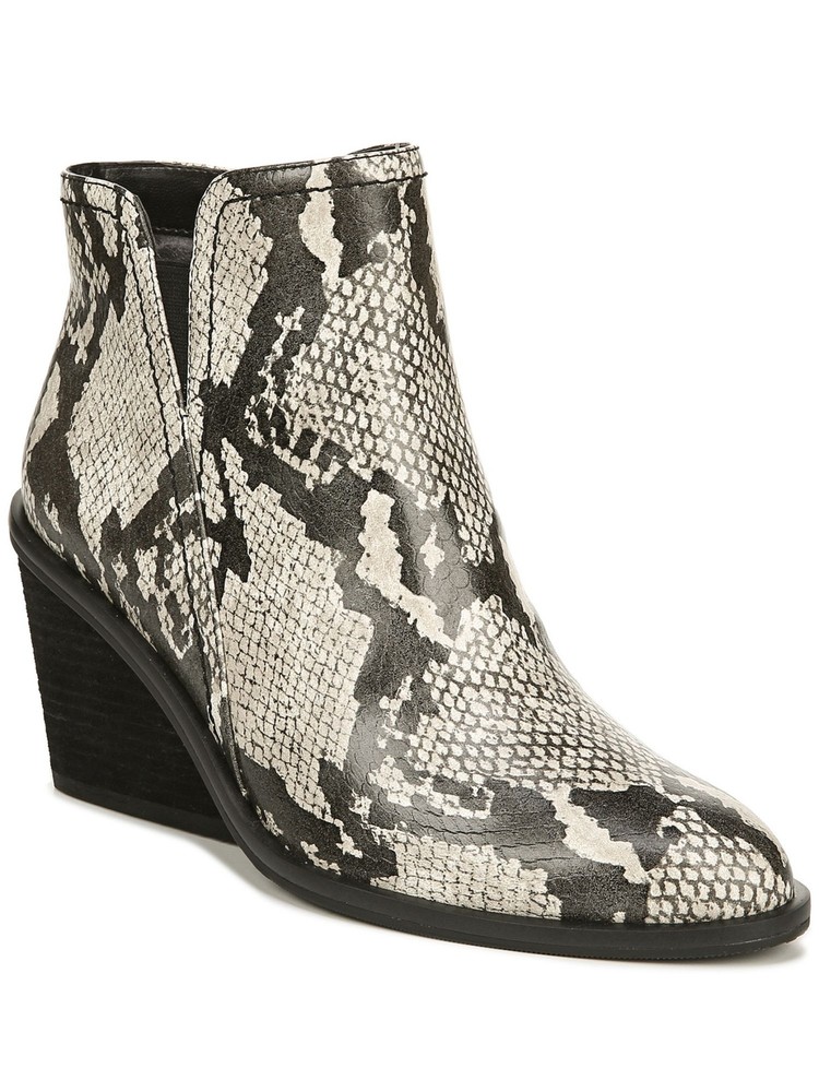 DR SCHOLLS Womens Beige Snake Western-Morgan Almond Toe Wedge Booties 9 M
