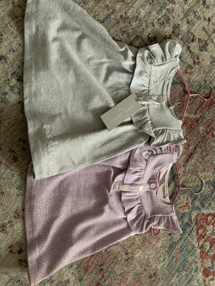 2x Mint Velvet Baby Dresses In Grey And Violet BNwt Retail Price £32 Mintie