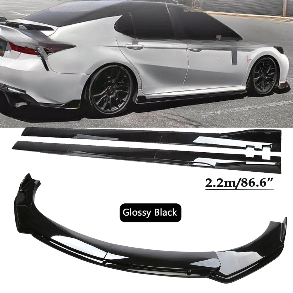 Front Bumper Lip Spoiler Splitter Side Skirt For Camry SE XSE 2018- Glossy Black