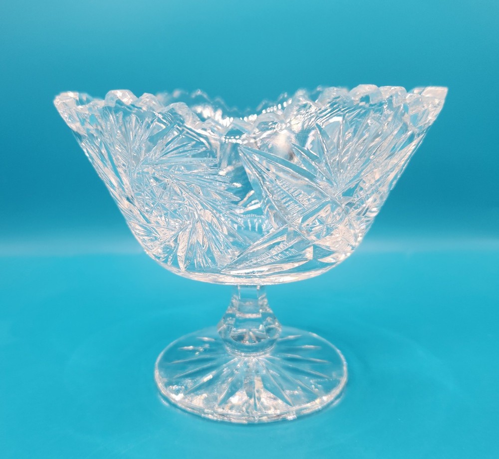 ABP Cut Crystal Small Compote  Sherbet Sundae Glass Pinwheel Fan Star