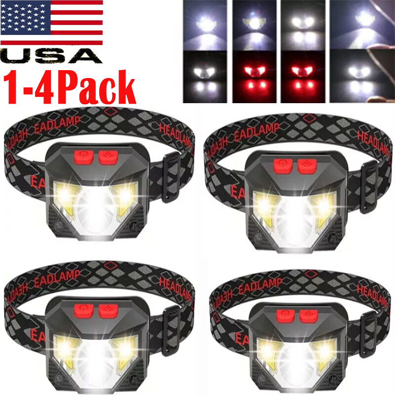 1-4x COB LED Headlamp Headlight Flashlight Torch Rechargeable Waterproof Sensor