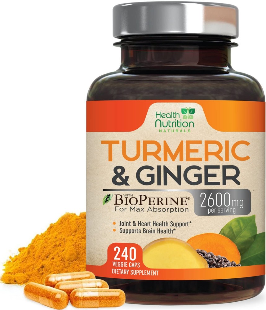 Turmeric Curcumin 2600mg Supplement with BioPerine & Organic Ginger for Enhanced Absorption