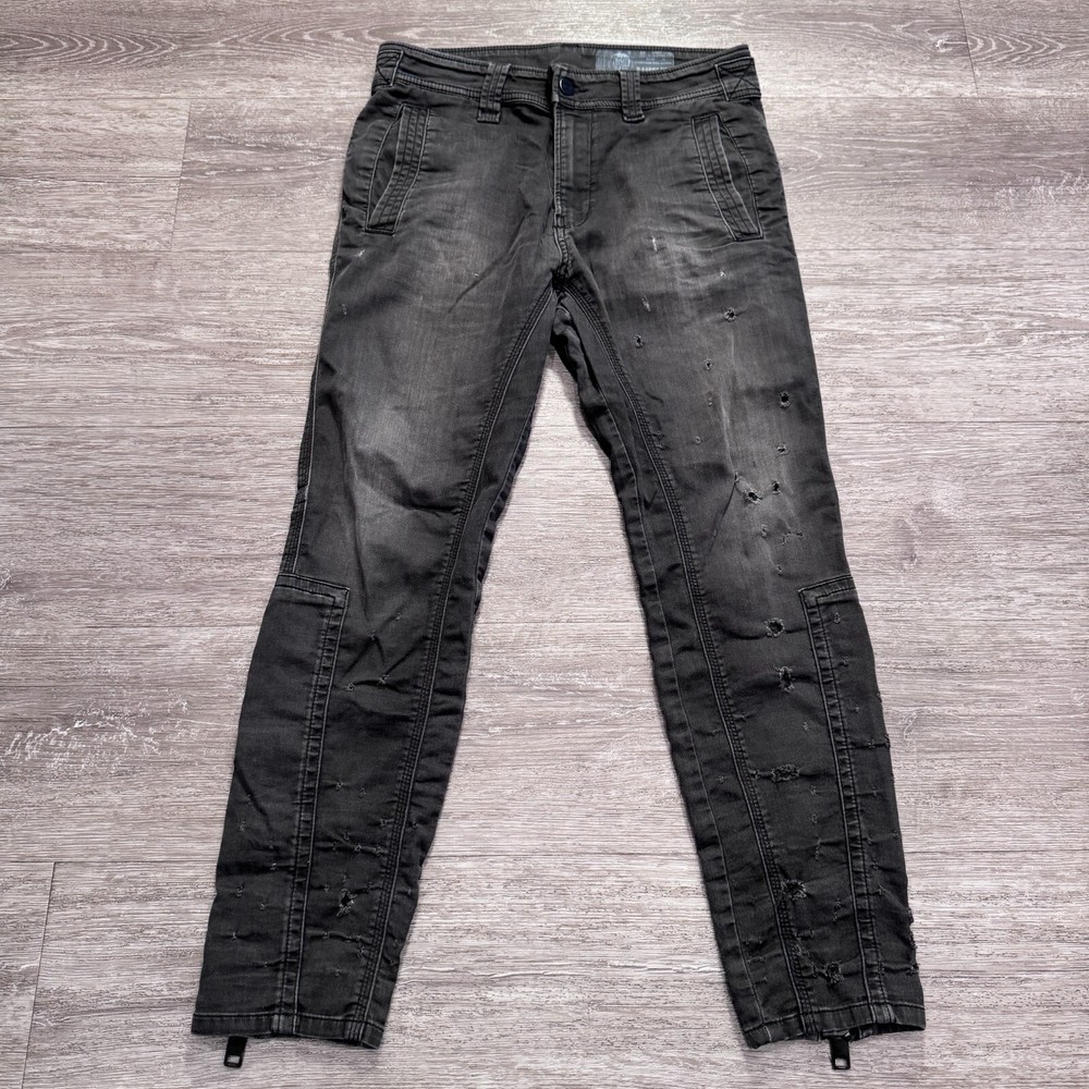 Diesel Jeans Womens 26 Gray Denim D-EARBY-NE Moto Grunge 26x25 Zip Distressed