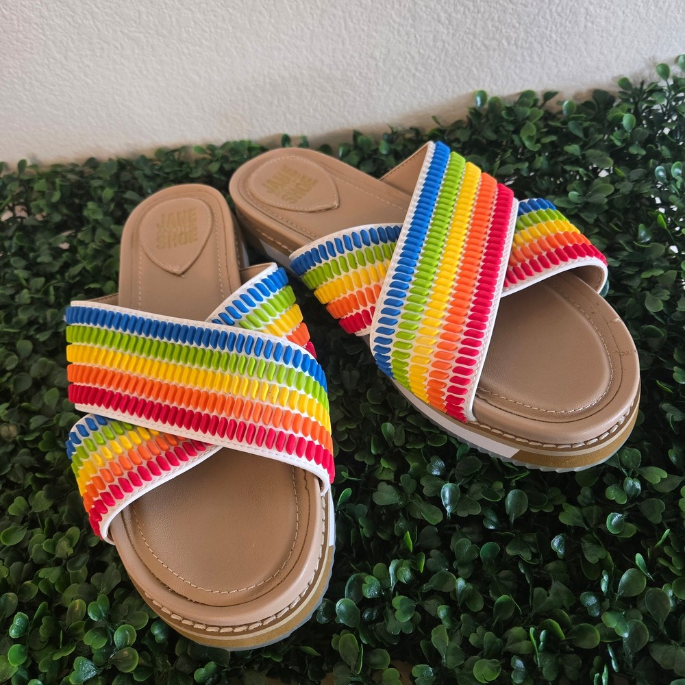 Rainbow flat sandals slides by Jane and the Shoe Juniper