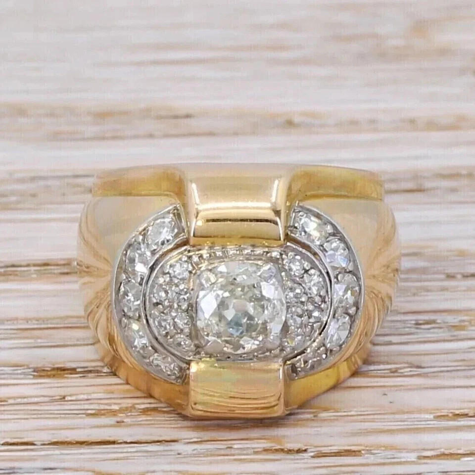 2.60Ct Round Cut Moissanite Men's Wedding Band in 14K Gold Plated Silver