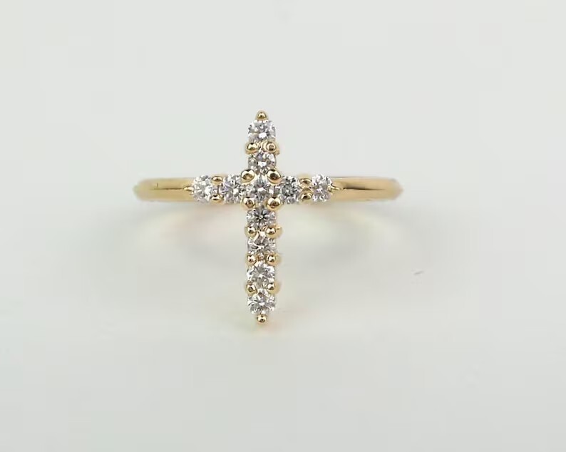 2Ct Round Simulated Diamond Engagement Cross Ring 14K Yellow Gold Plated Silver