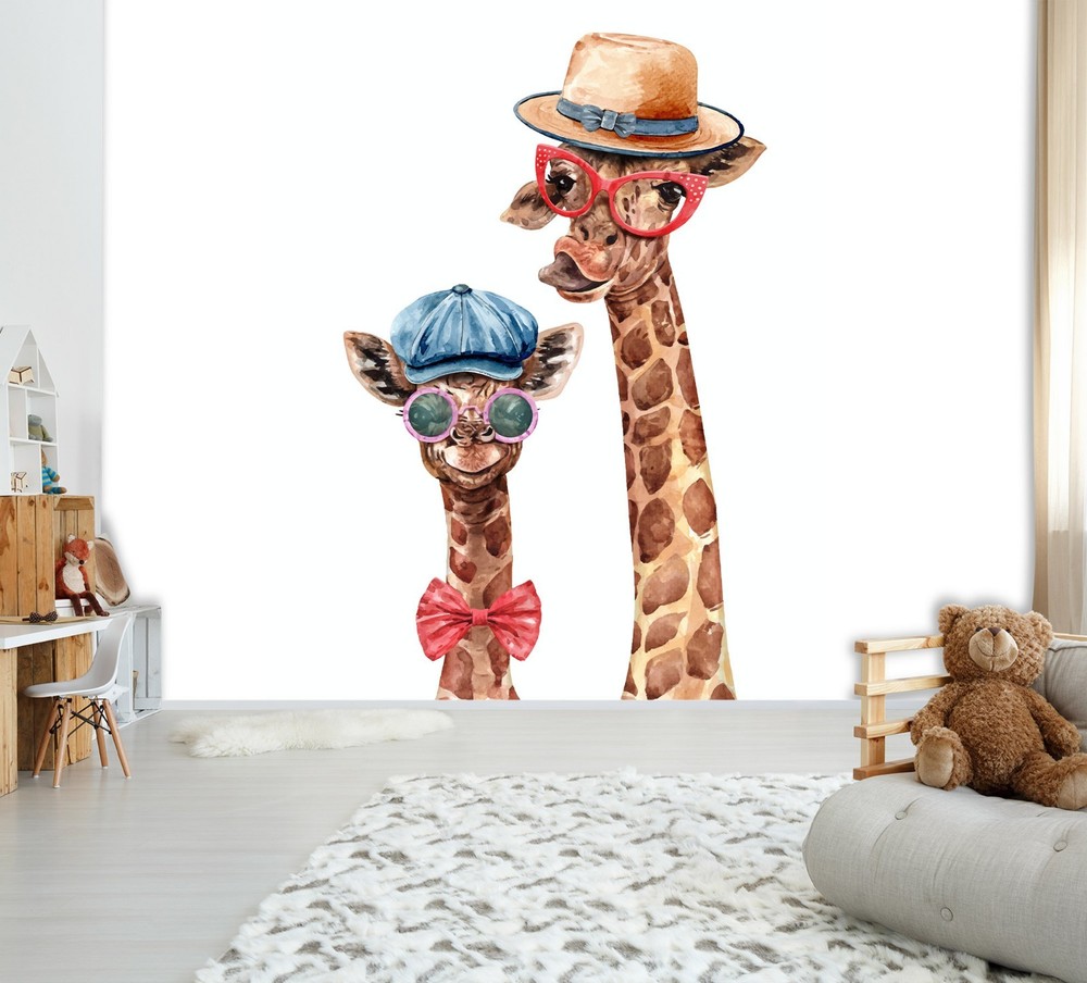 3D Giraffe Cartoon Animals Watercolor Wall Murals Wallpaper Murals Wall Sticker