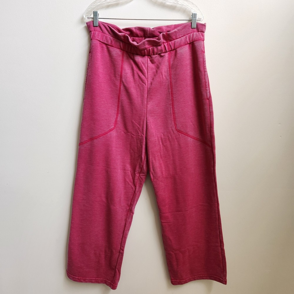7 For All Mankind Women’s Pink Knit Wide Leg Cropped Cozy Sweatpants L Loungewear