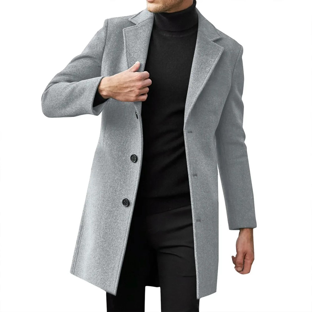 Fashion Men Wool & Blends Mens Casual Business Trench Coat Mens Leisure Ove