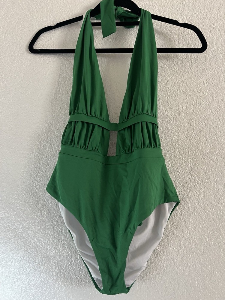 VENUS Green White Halter One Piece Swimsuit Lined Women's Size 6