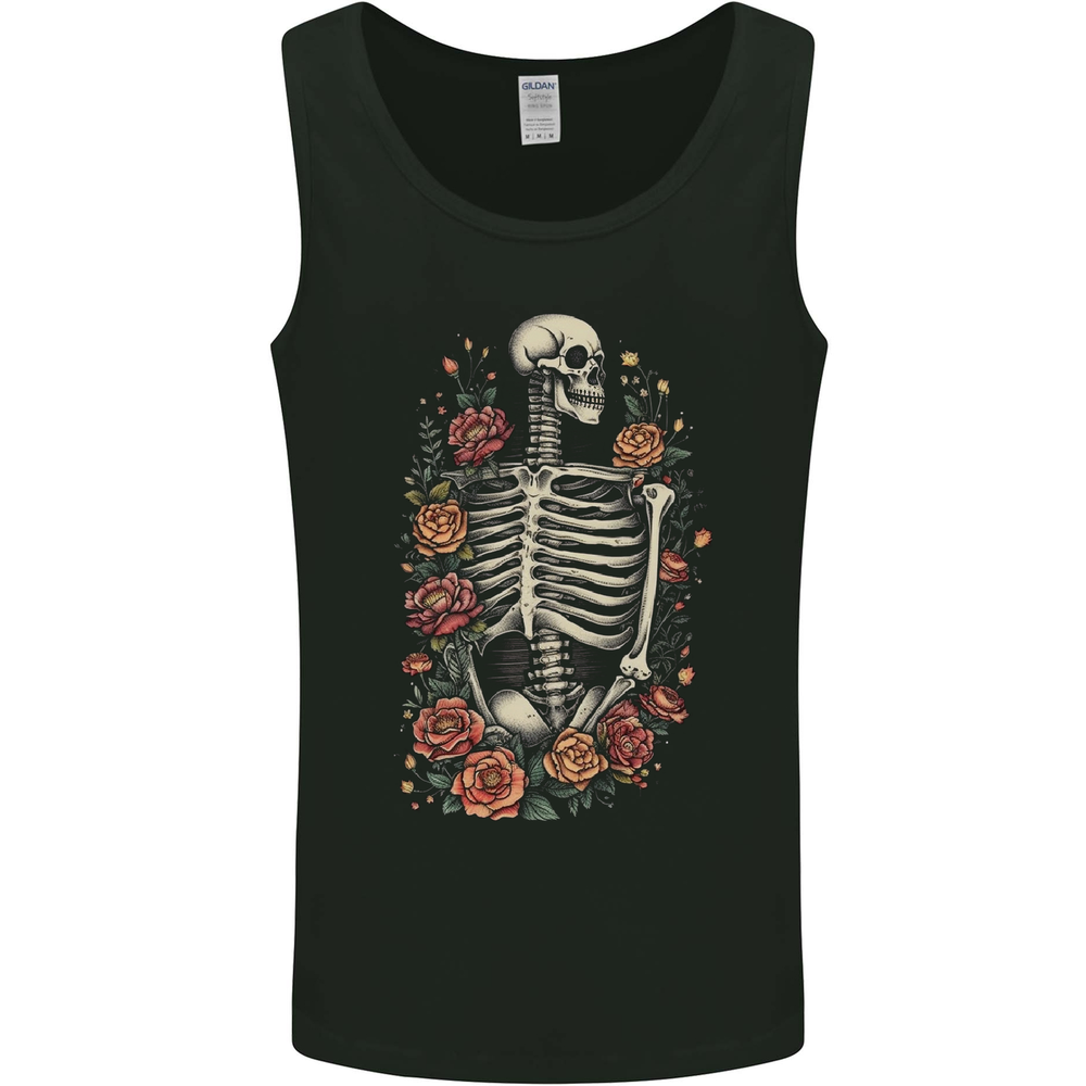 A Skeleton With Flowers Skull Mens Vest Tank Top