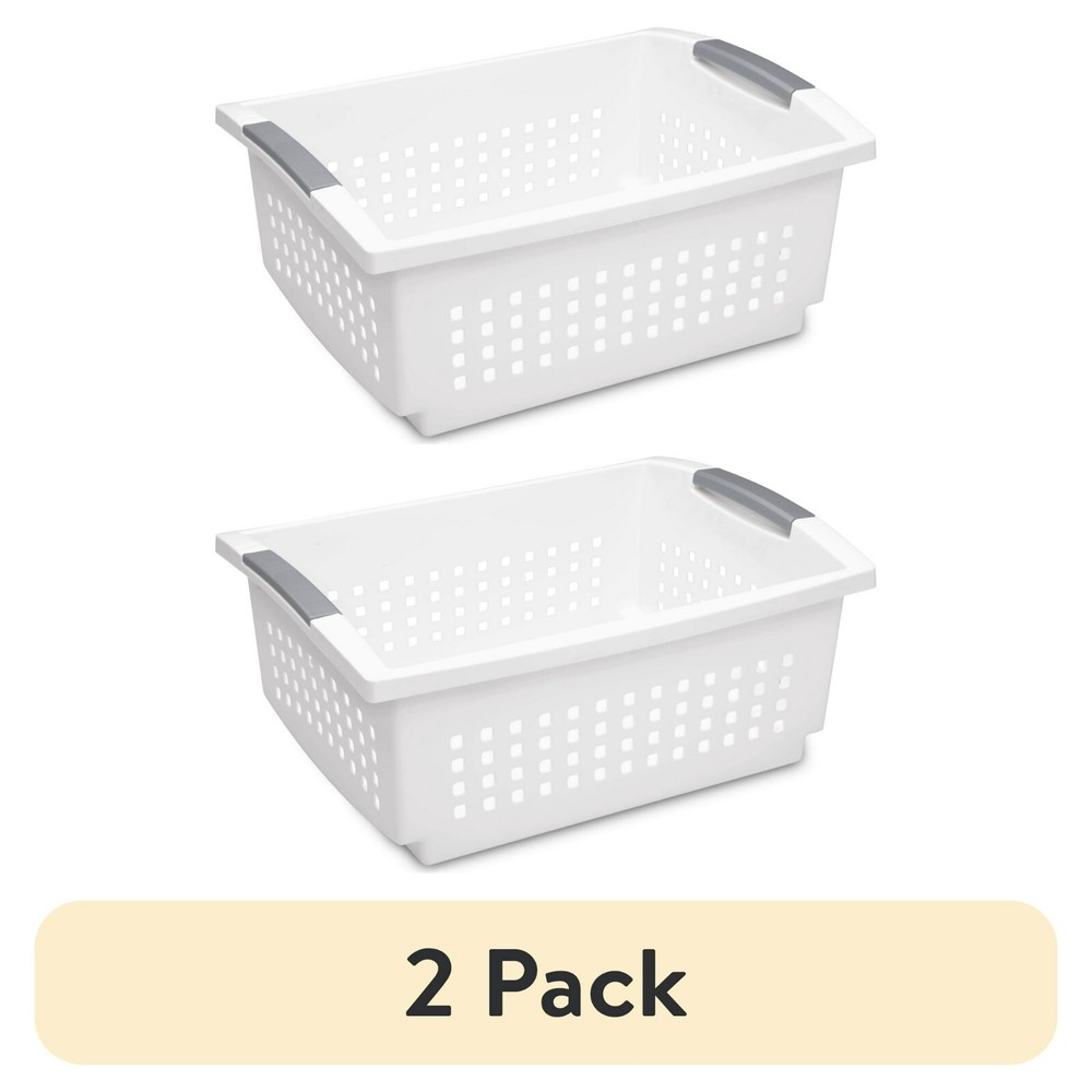 2-Pack White Large Stacking Baskets for Space-Saving Storage & Organization
