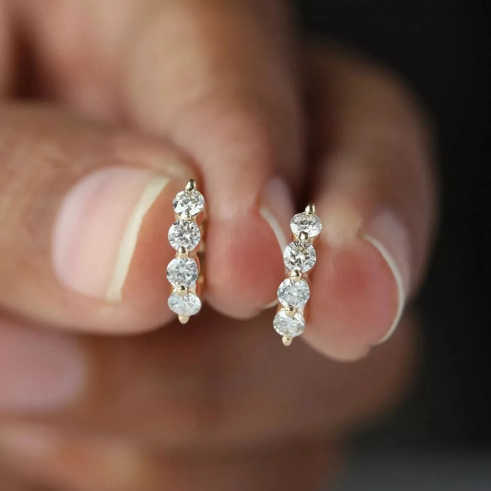 1Ct Round Lab Diamond Huggie Hoops in 14k Yellow Gold Plating