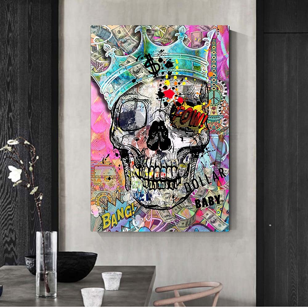 Abstract Skull Poster and Print Street Graffiti Art Canvas Painting Wall Picture