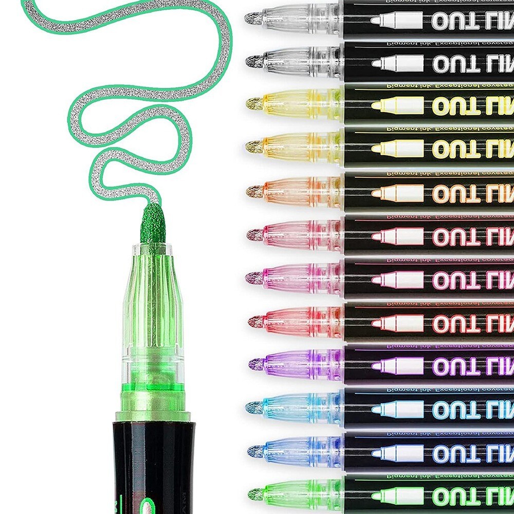 Outline Metallic Markers, Acrylic Paint Marker Paint Pen Glitter Drawing3217